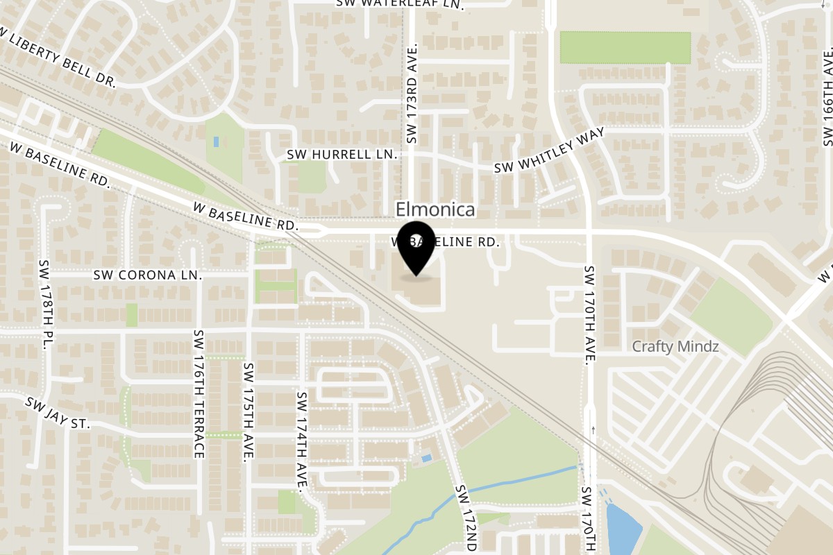 Map showing the location of Curry On Indian Cuisine on 17300 SW Baseline Rd in Beaverton
